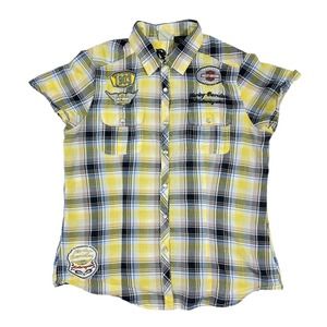 Vintage y2k Harley Davidson Plaid Patch Button Down Shirt